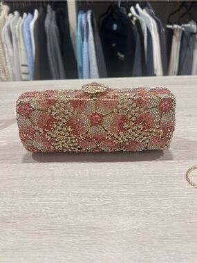 Crystal Floral Pink and Gold Evening Clutch
